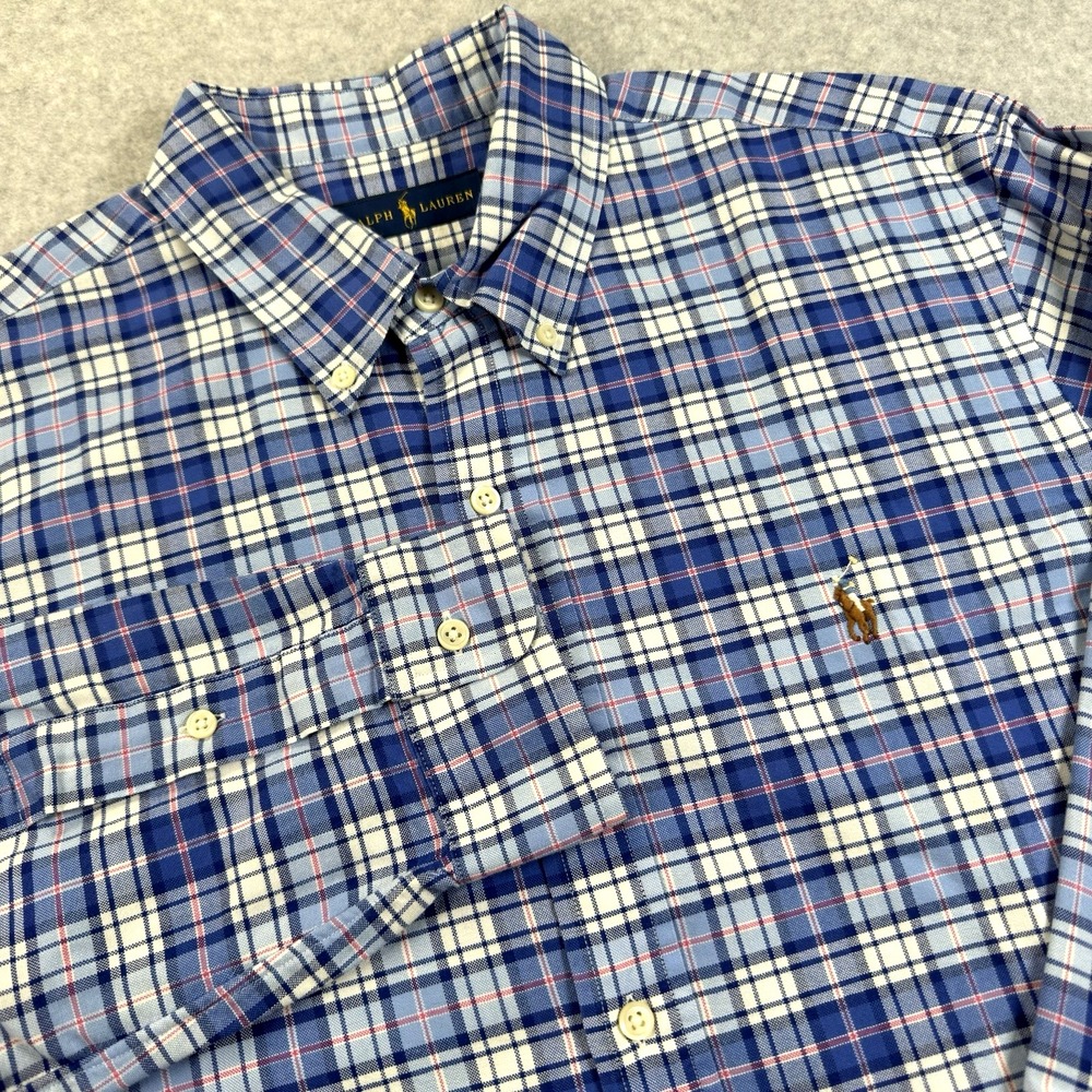 Ralph Lauren Button Down Shirt Long Sleeve Plaid Flesh Pony  Mens Large L